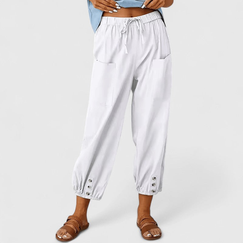 Nagore | Pantalones de Pierna Ancha con Cordón y Bajo de Botones
