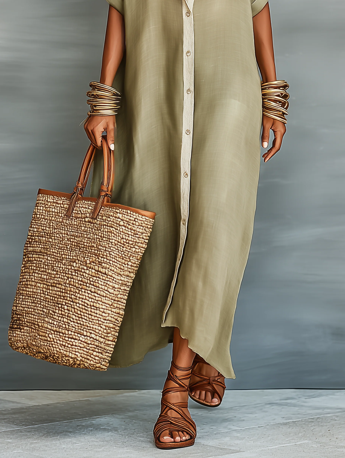 Adriana | Vestido Largo Verde Oliva de Línea Minimalista
