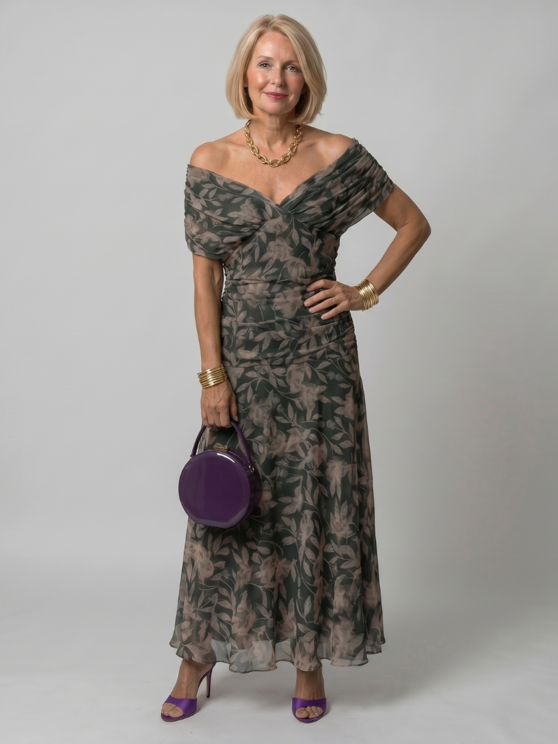 Clara | Vestido Midi Fluido con Hombros Descubiertos