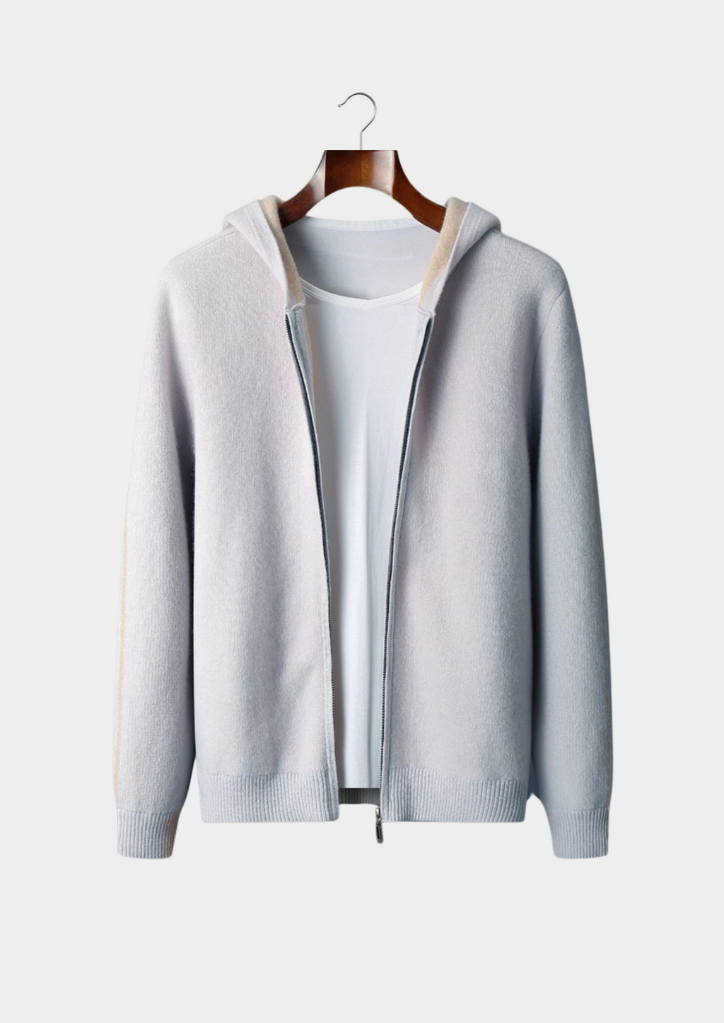 SUDADERA CON CAPUCHA DE DOS TONOS Y CREMALLERA, 100 % CACHEMIRA