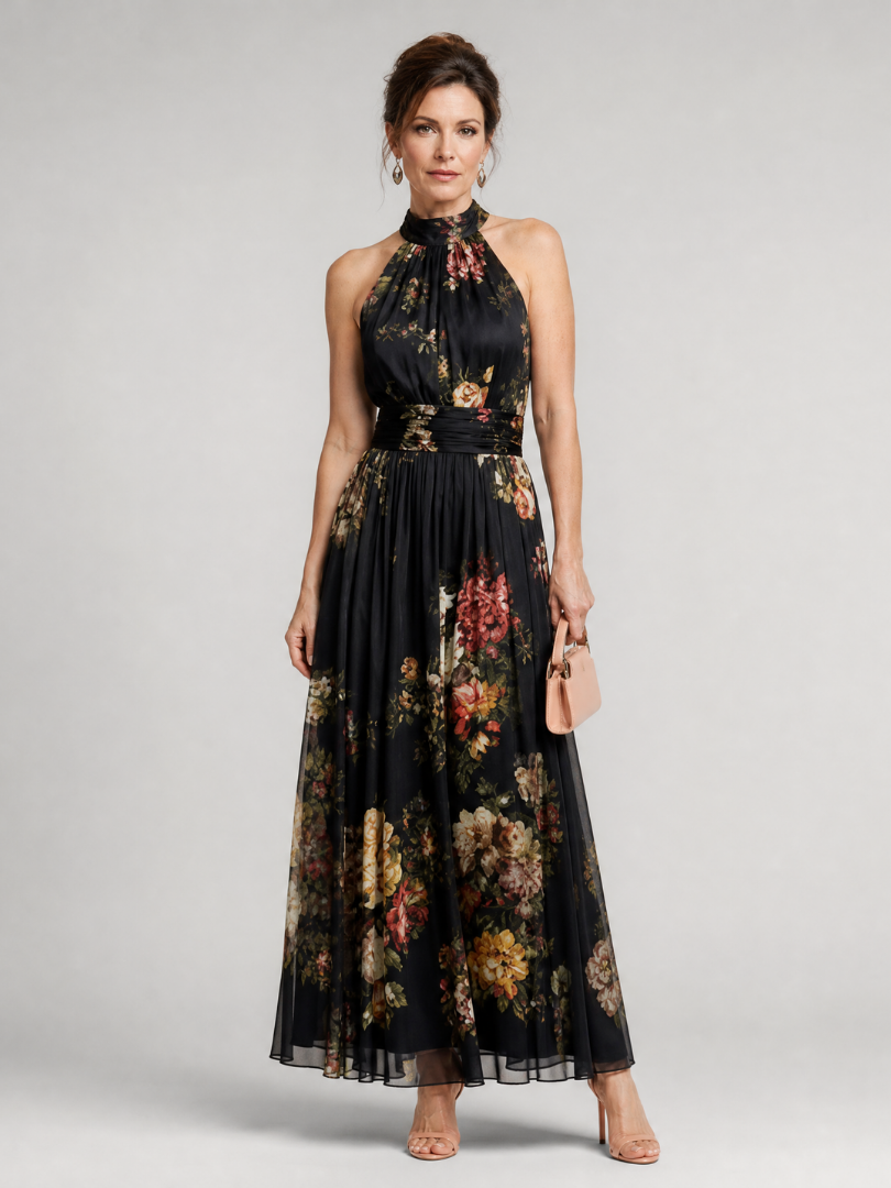 Marina | Vestido Midi Floral con Cuello Halter
