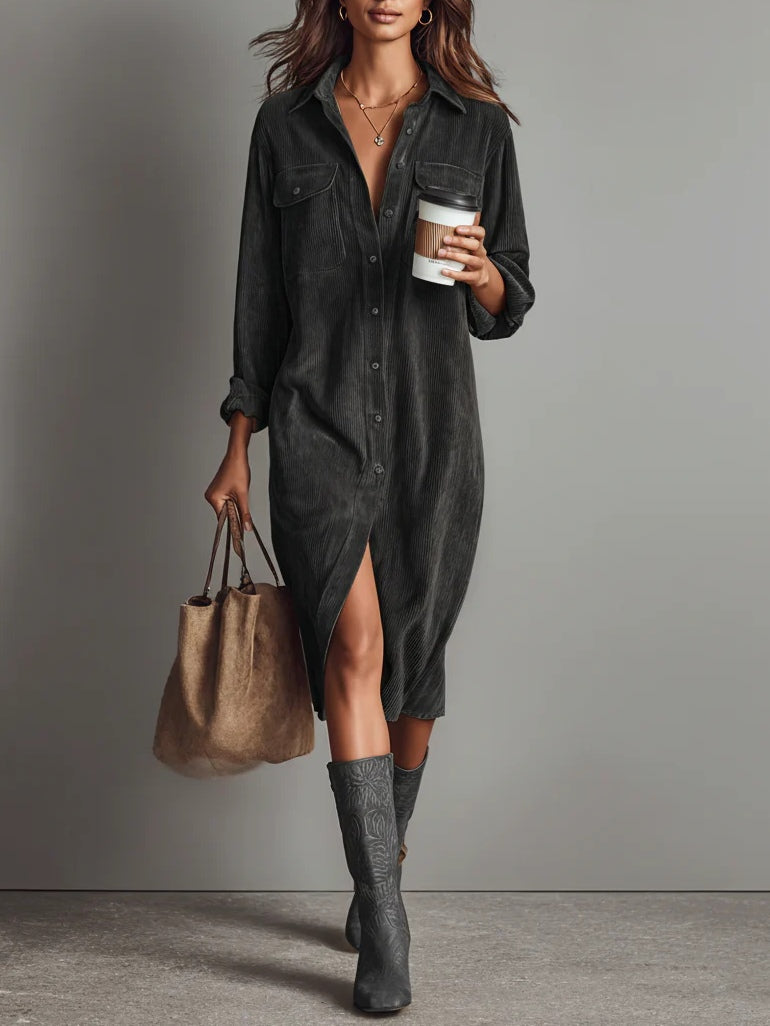 Elena – Vestido Midi Amplio con Dos Bolsillos