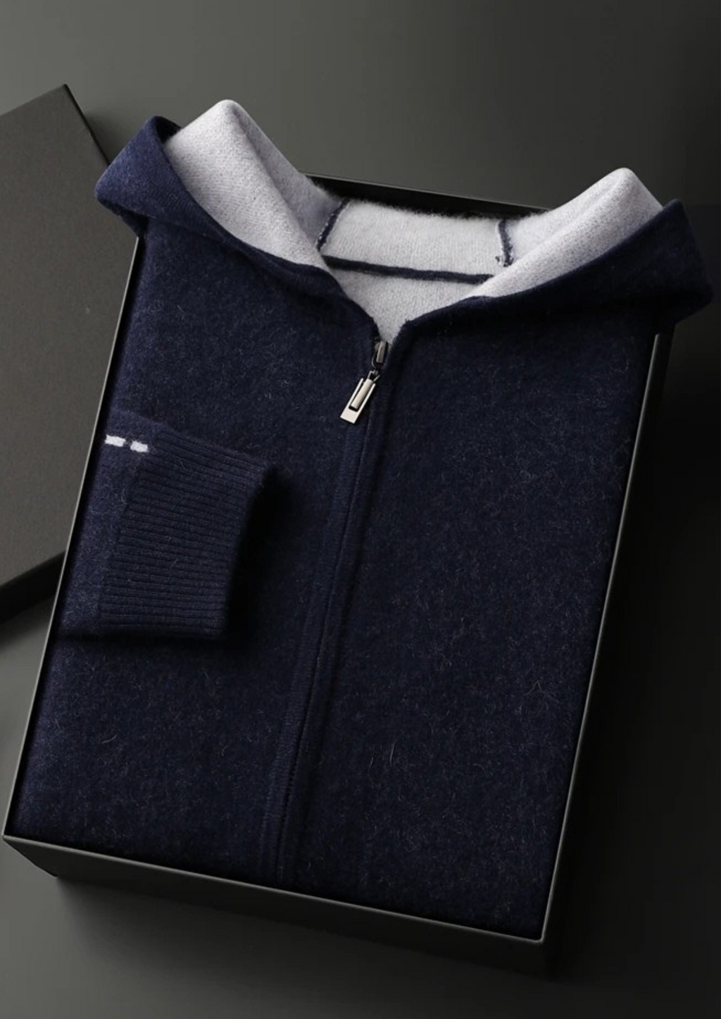 SUDADERA CON CAPUCHA DE DOS TONOS Y CREMALLERA, 100 % CACHEMIRA