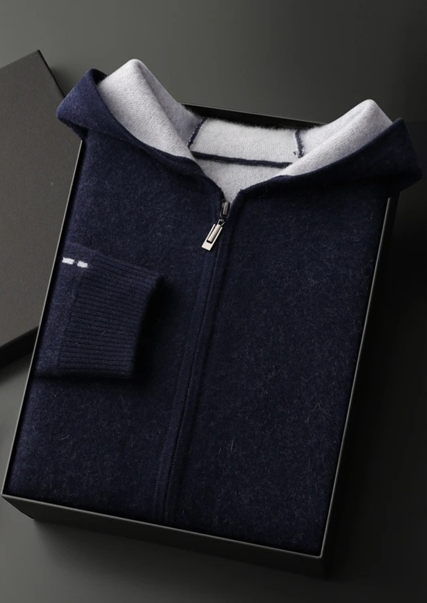 SUDADERA CON CAPUCHA DE DOS TONOS Y CREMALLERA, 100 % CACHEMIRA