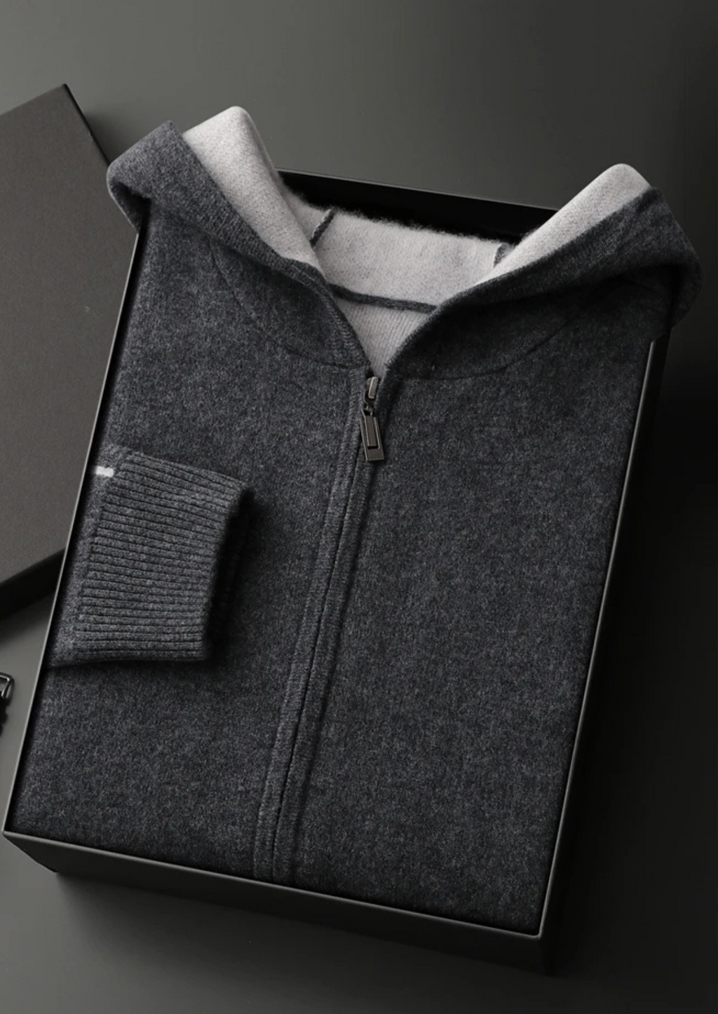 SUDADERA CON CAPUCHA DE DOS TONOS Y CREMALLERA, 100 % CACHEMIRA