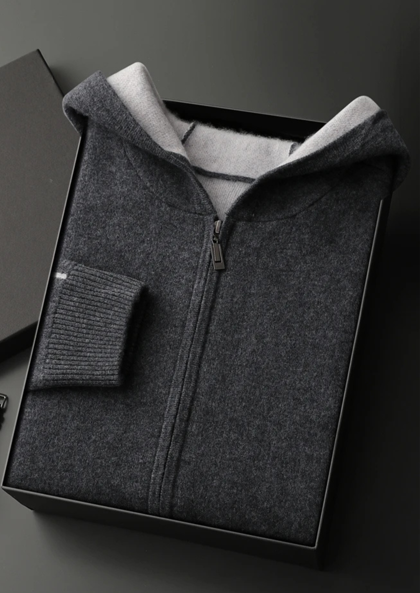SUDADERA CON CAPUCHA DE DOS TONOS Y CREMALLERA, 100 % CACHEMIRA