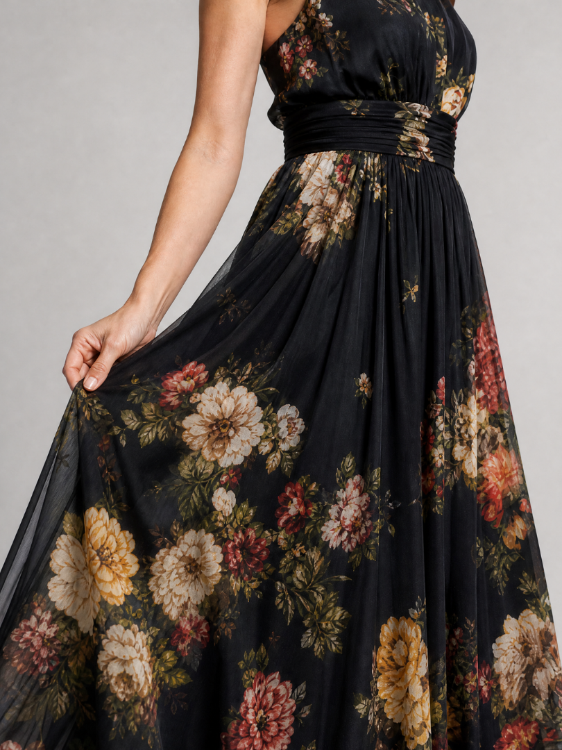 Marina | Vestido Midi Floral con Cuello Halter