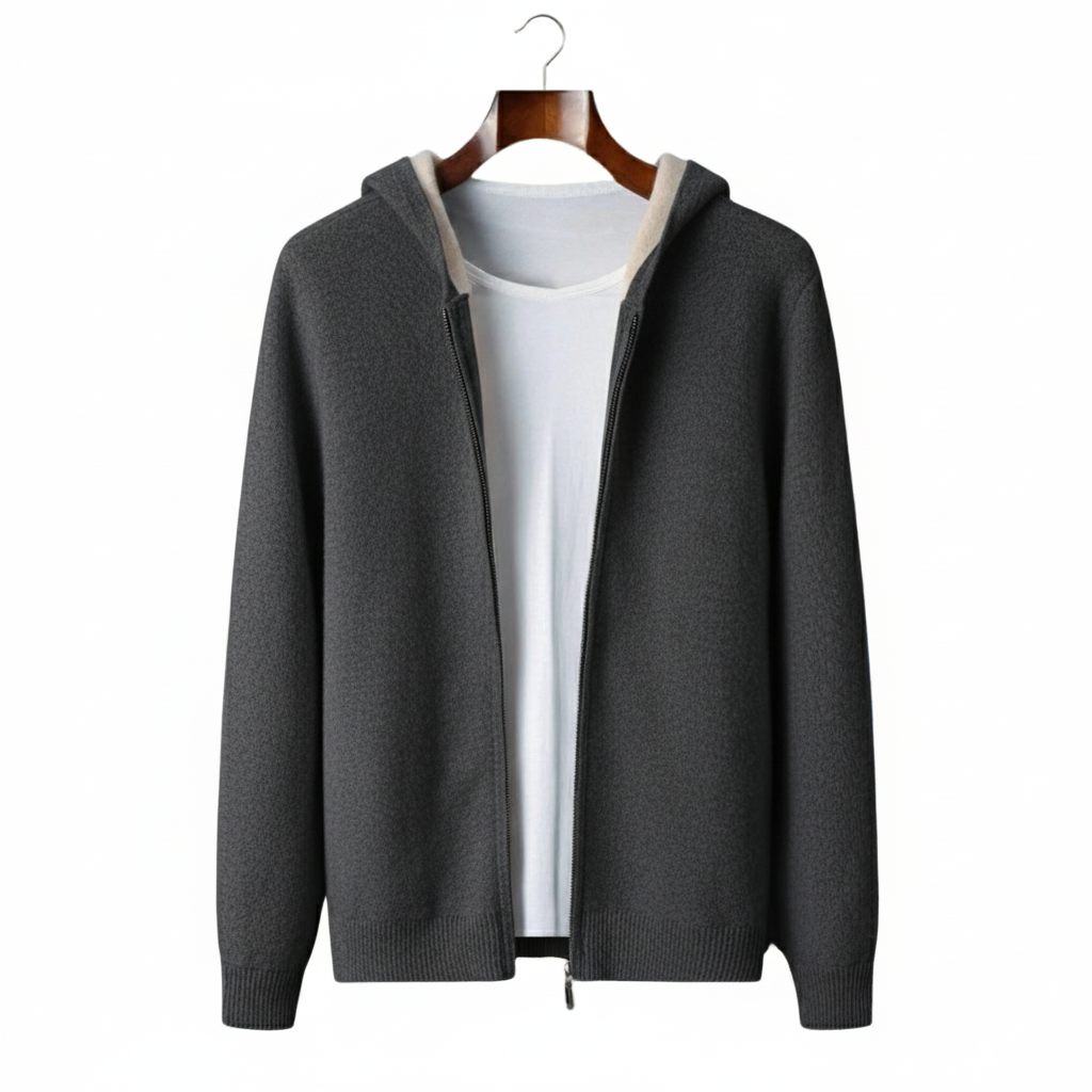 SUDADERA CON CAPUCHA DE DOS TONOS Y CREMALLERA, 100 % CACHEMIRA
