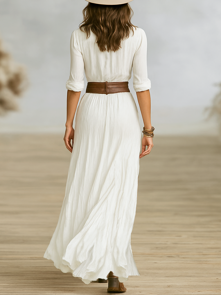 Daniela | Vestido Largo de Lino con Cuello de Solapa