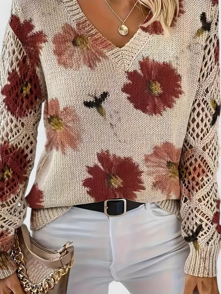 Elvira | Suéter Ligero de Punto con Estampado Floral