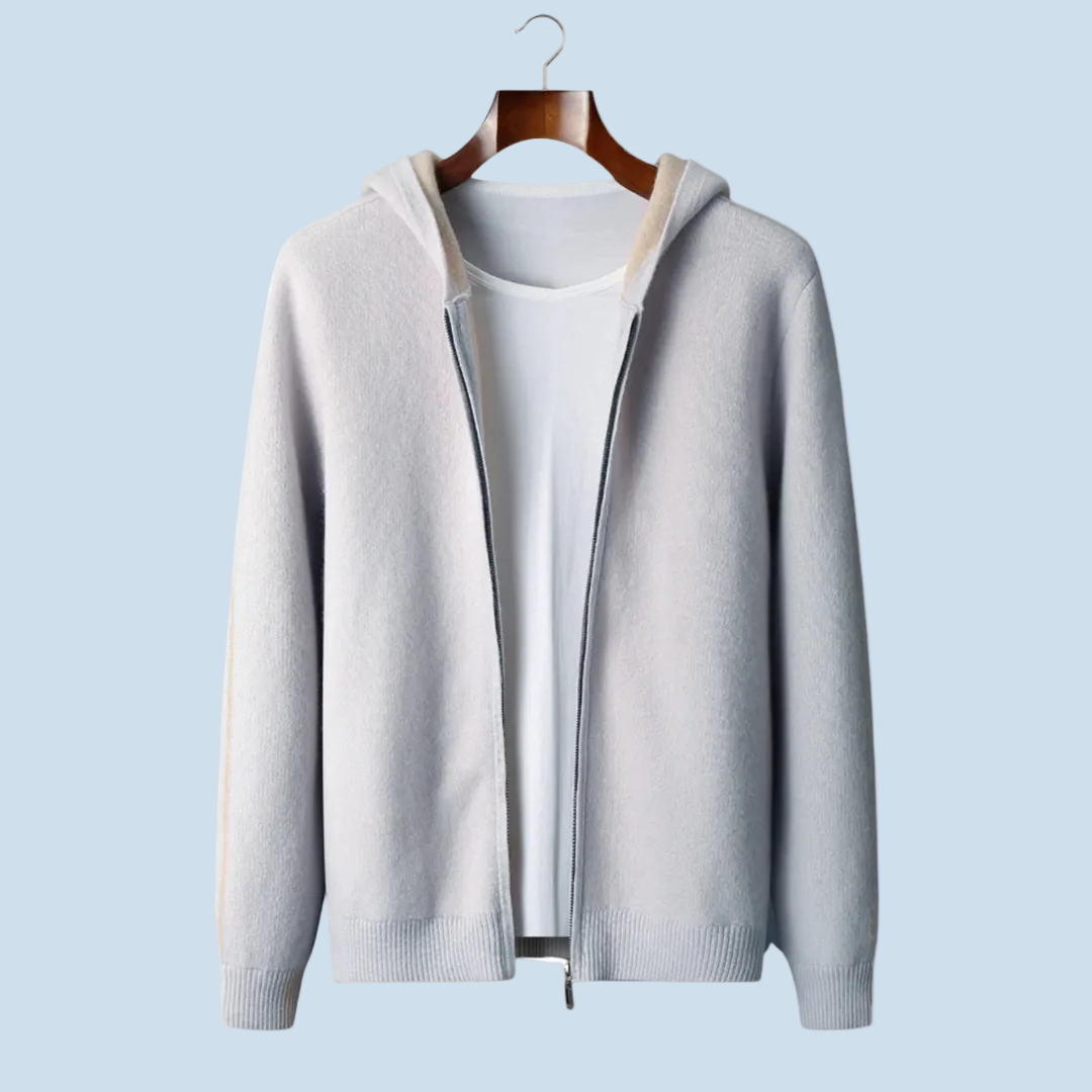 SUDADERA CON CAPUCHA DE DOS TONOS Y CREMALLERA, 100 % CACHEMIRA
