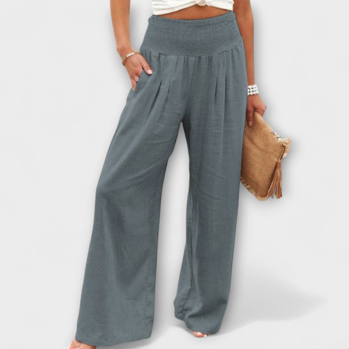 Esperanza | Pantalones de Pierna Ancha con Cintura Fruncida