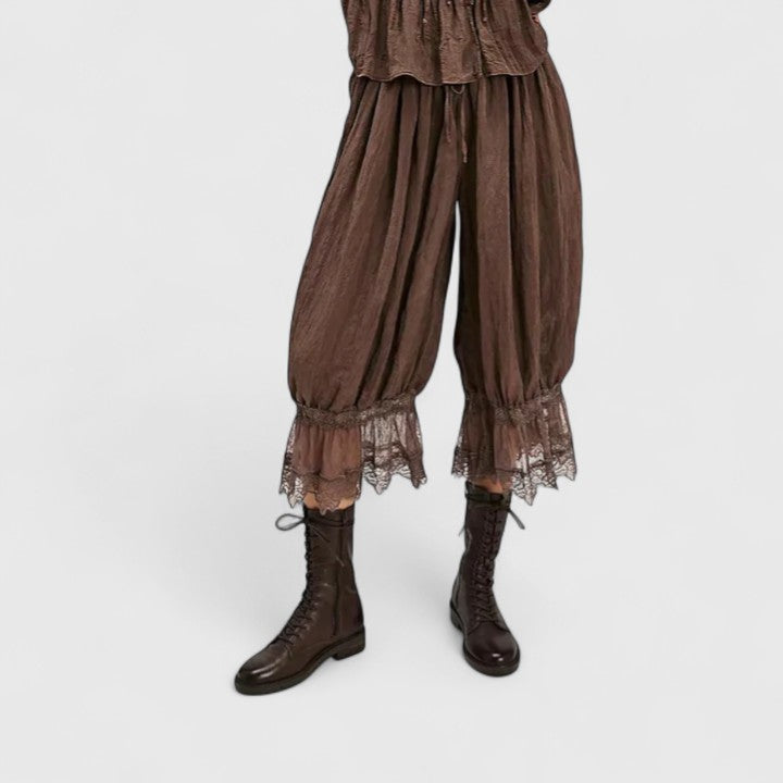 Montserrat | Pantalones Fluidos de Pierna Ancha con Bajo de Encaje