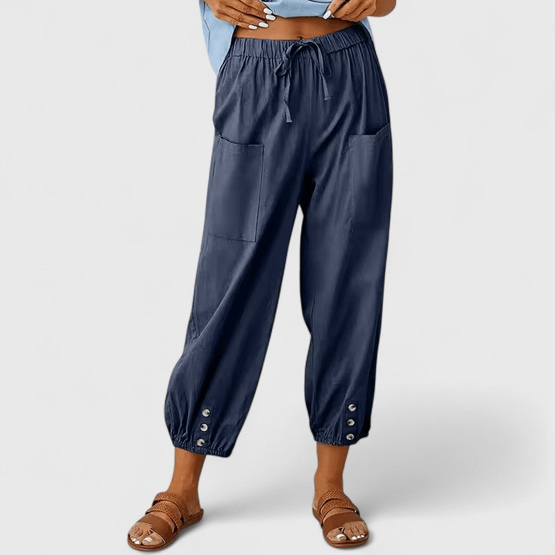 Nagore | Pantalones de Pierna Ancha con Cordón y Bajo de Botones