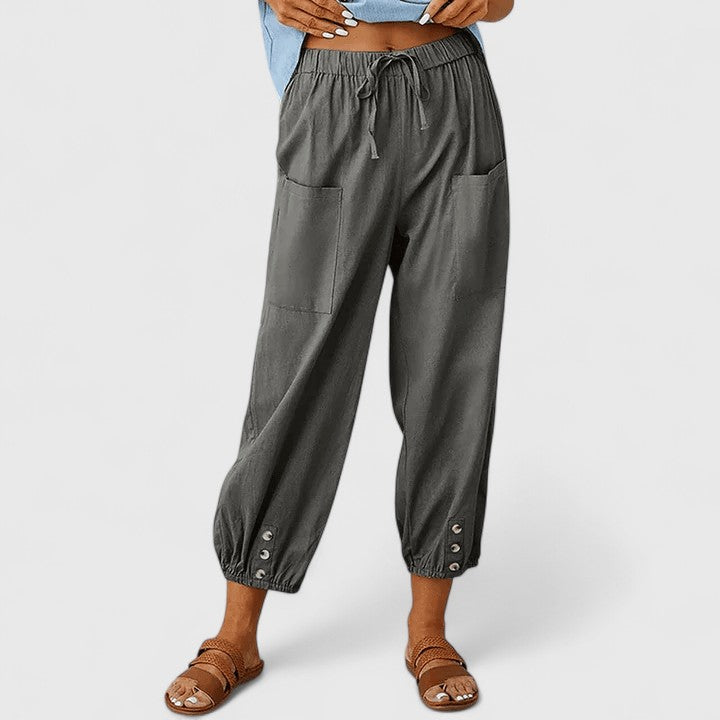 Nagore | Pantalones de Pierna Ancha con Cordón y Bajo de Botones