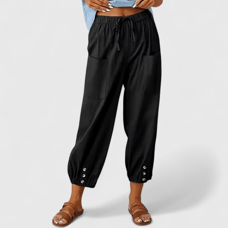 Nagore | Pantalones de Pierna Ancha con Cordón y Bajo de Botones