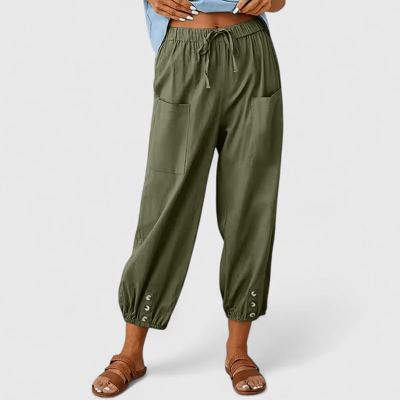 Nagore | Pantalones de Pierna Ancha con Cordón y Bajo de Botones