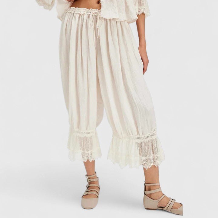 Montserrat | Pantalones Fluidos de Pierna Ancha con Bajo de Encaje