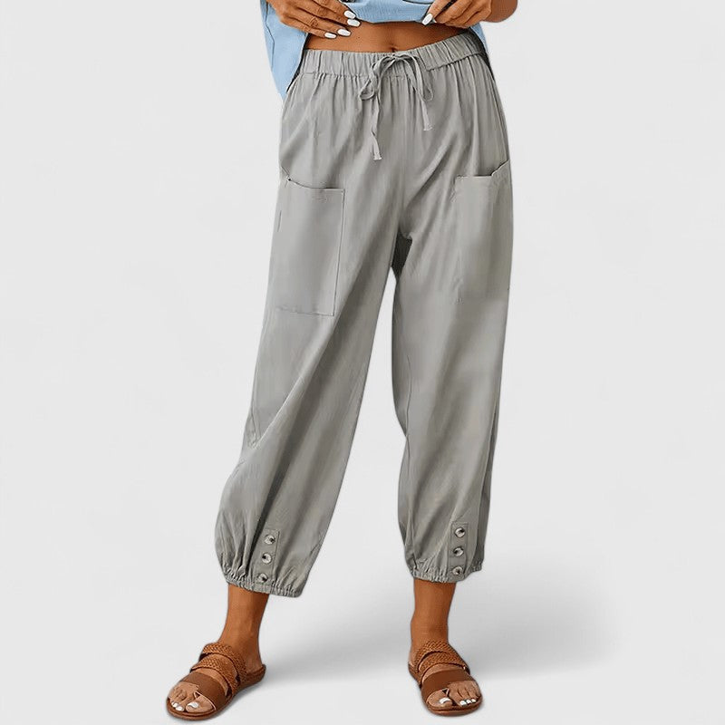 Nagore | Pantalones de Pierna Ancha con Cordón y Bajo de Botones