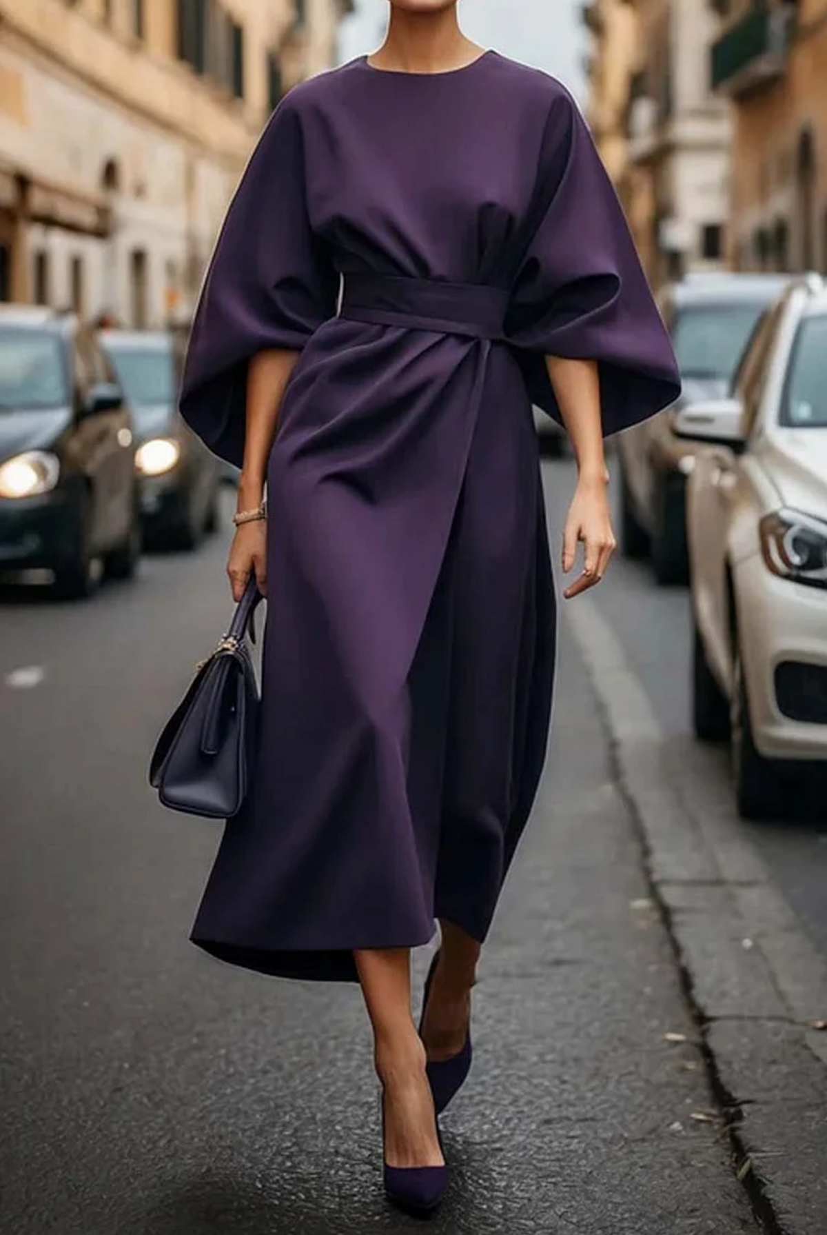Cristina | Vestido Elegante con Mangas Farol y Cintura Ajustable