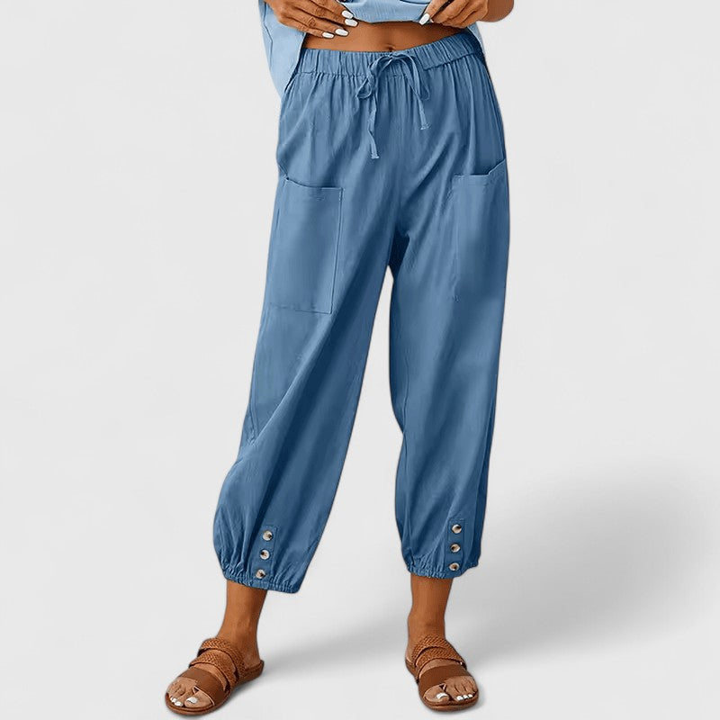 Nagore | Pantalones de Pierna Ancha con Cordón y Bajo de Botones