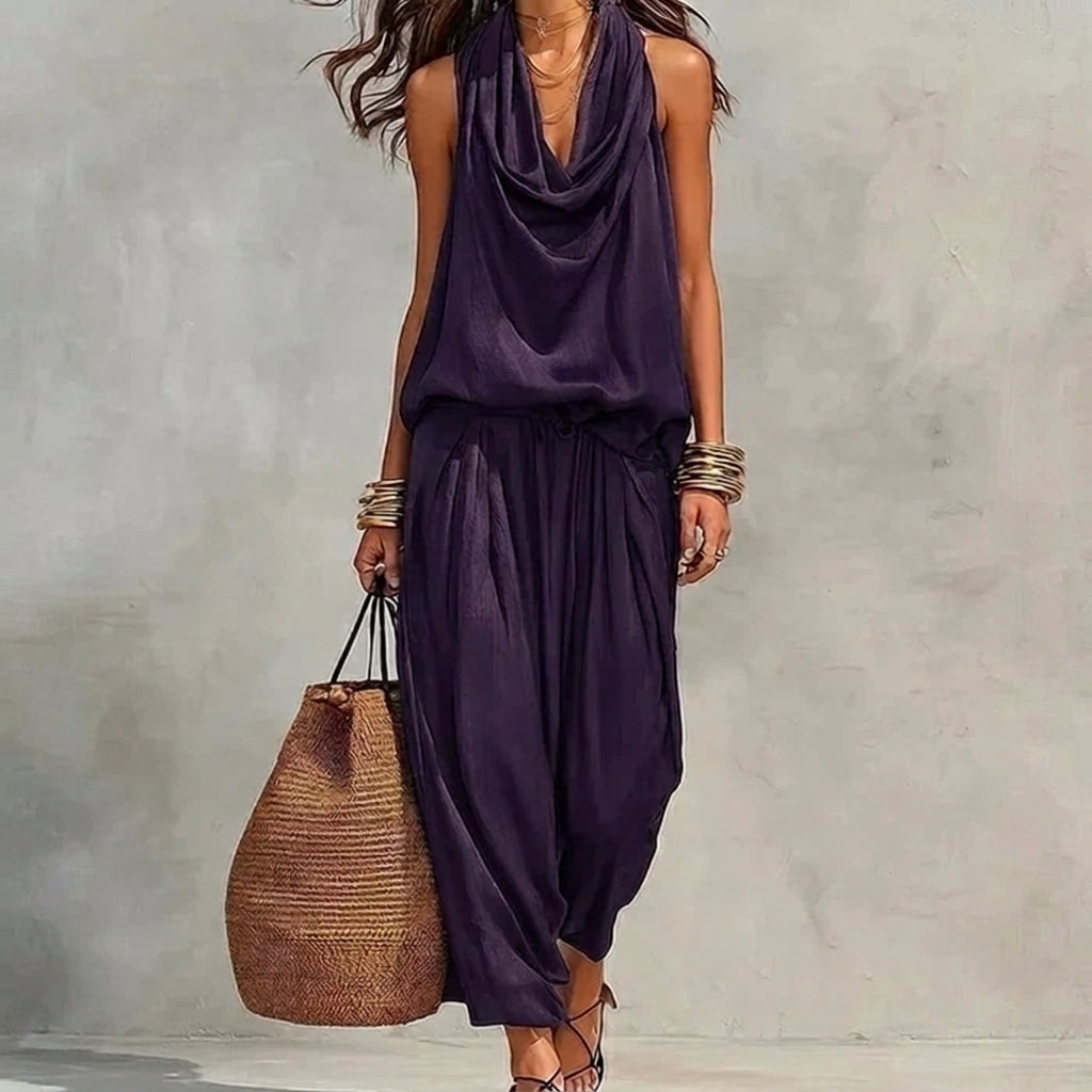 Casilda | Conjunto de Dos Piezas con Top Halter Drapeado