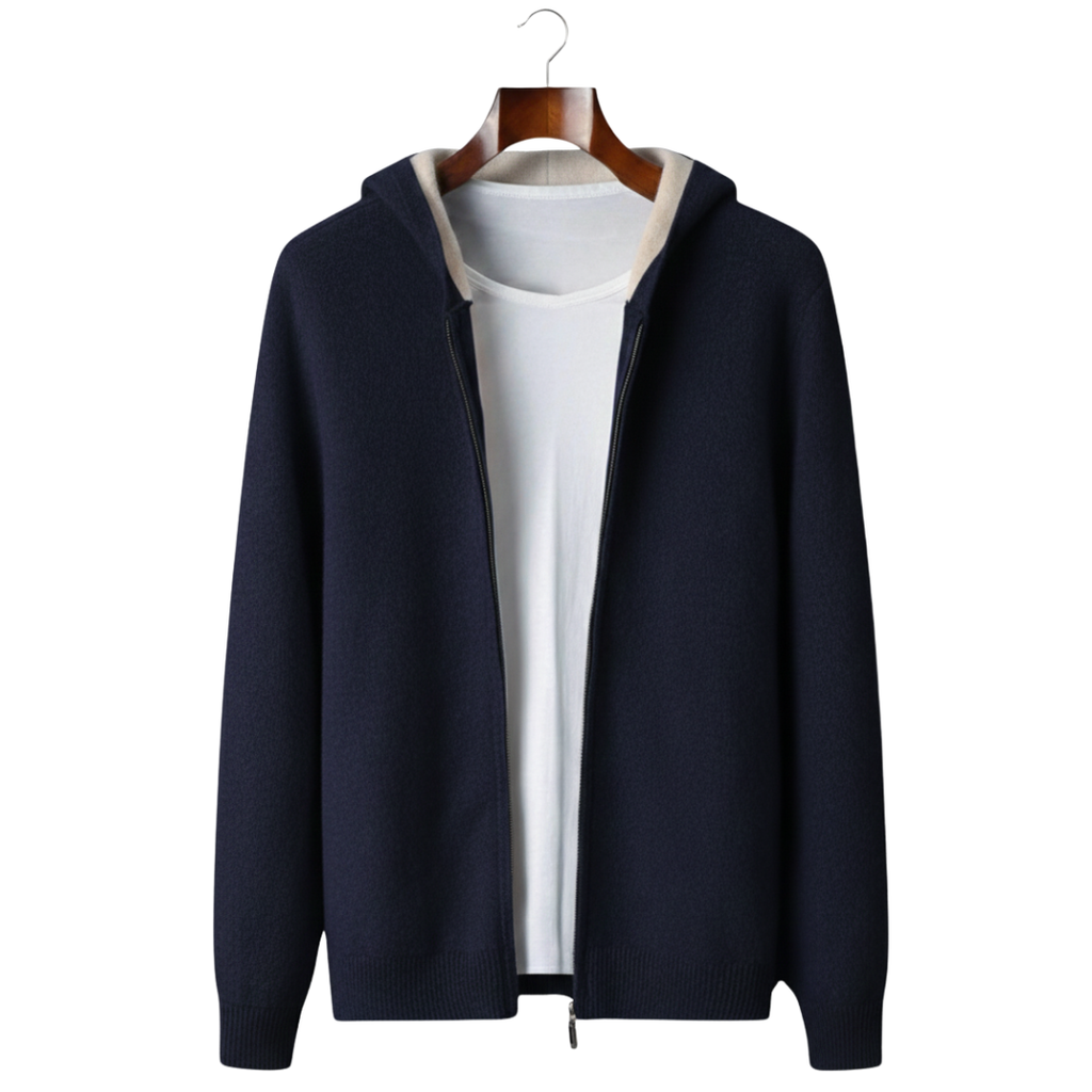 SUDADERA CON CAPUCHA DE DOS TONOS Y CREMALLERA, 100 % CACHEMIRA