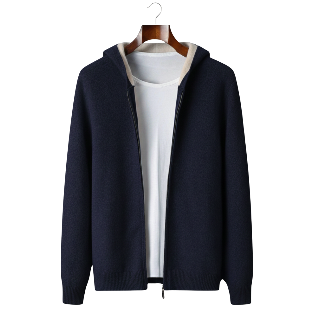 SUDADERA CON CAPUCHA DE DOS TONOS Y CREMALLERA, 100 % CACHEMIRA