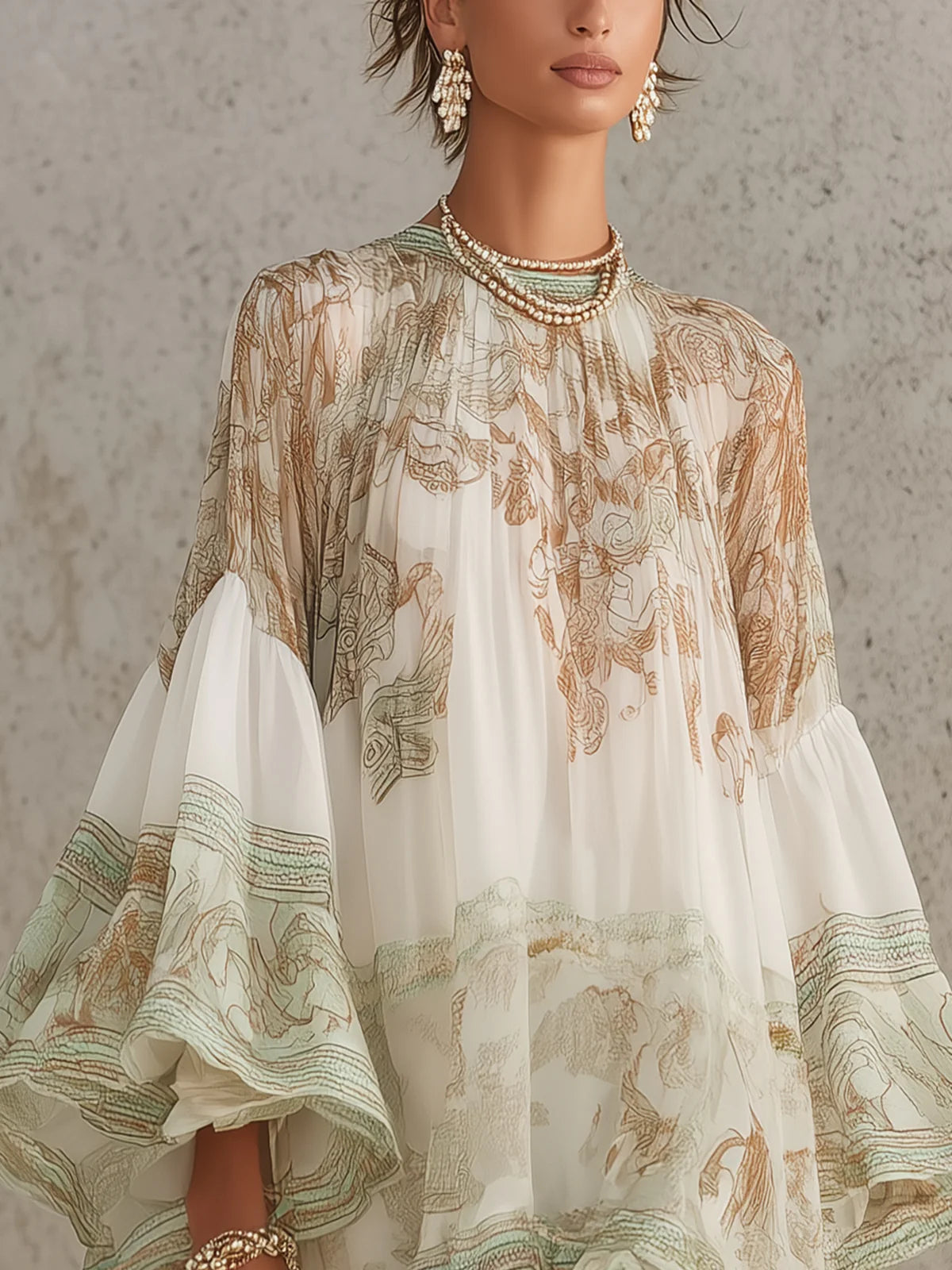 Alicia | Vestido Mini de Gasa con Estampado Verde y Volantes