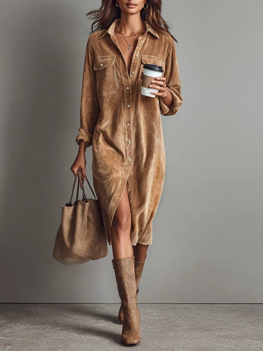 Elena – Vestido Midi Amplio con Dos Bolsillos