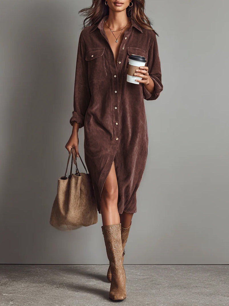 Elena – Vestido Midi Amplio con Dos Bolsillos