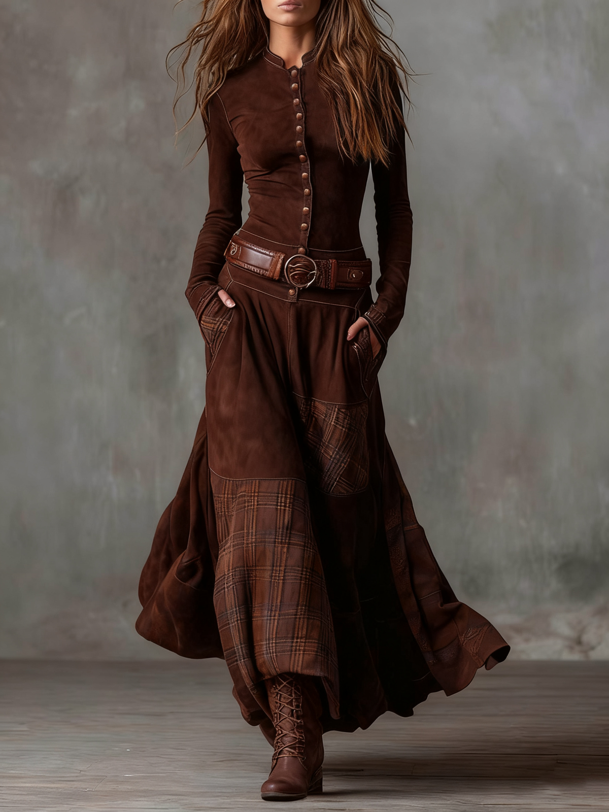 Marta – Vestido Largo de Ante con Cinturón