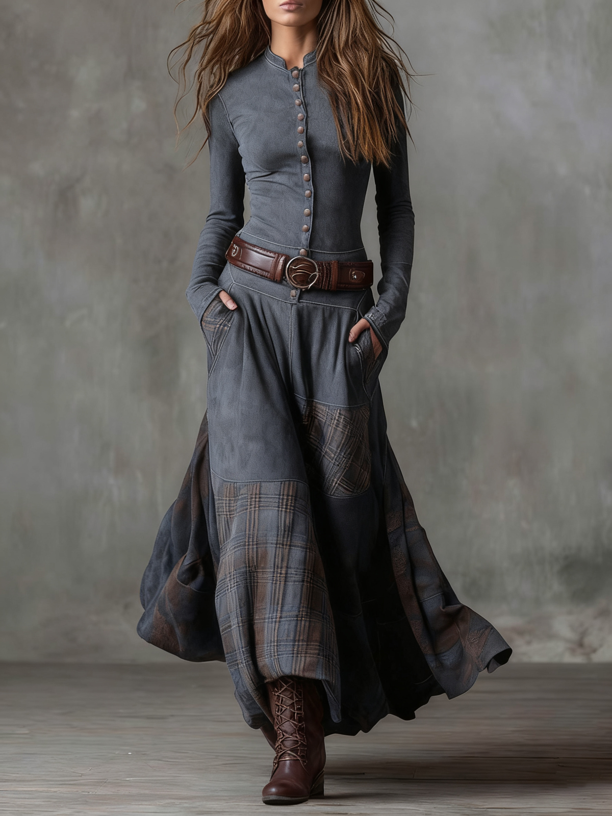Marta – Vestido Largo de Ante con Cinturón
