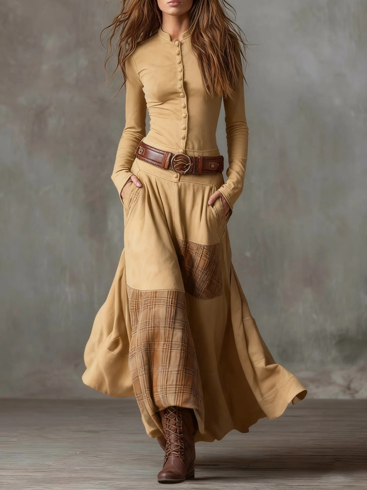Marta – Vestido Largo de Ante con Cinturón