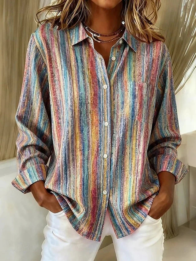 Gema | Blusa Vintage de Rayas con Botones
